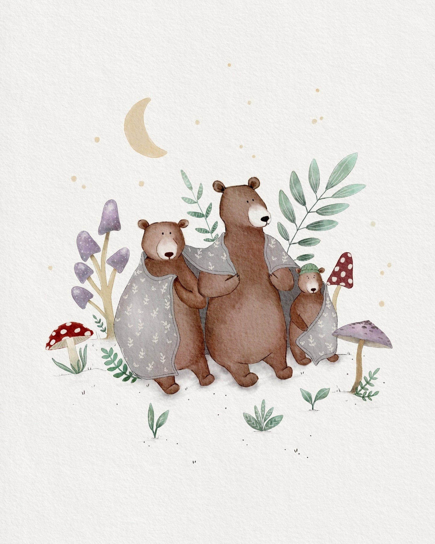 Woodland Bears and Mushrooms Wall Decor - Prints - Urchin Bay
