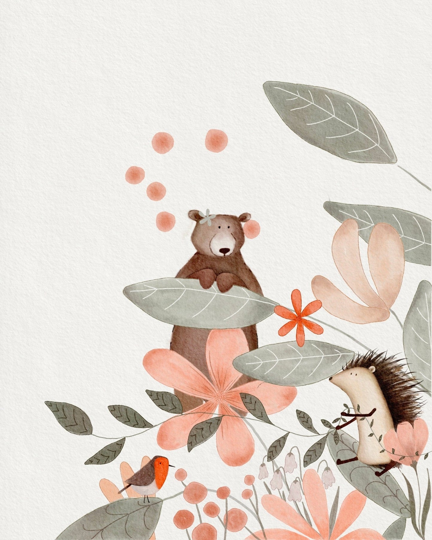 Woodland Nursery Decor Set with Animals and Flowers - Prints - Urchin Bay
