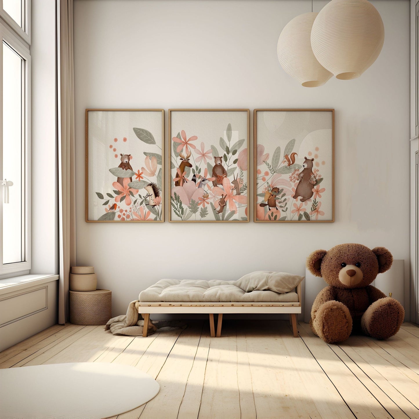 Woodland Nursery Decor Set with Animals and Flowers - Prints - Urchin Bay
