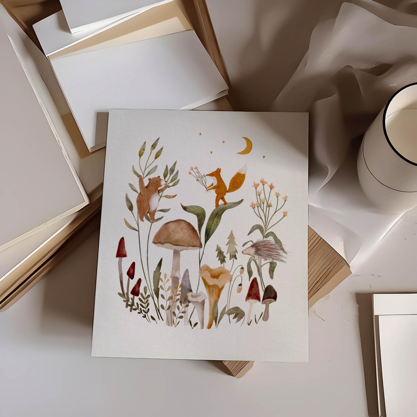 Woodland Nursery Decor with Mushrooms & Animals - Prints - Urchin Bay