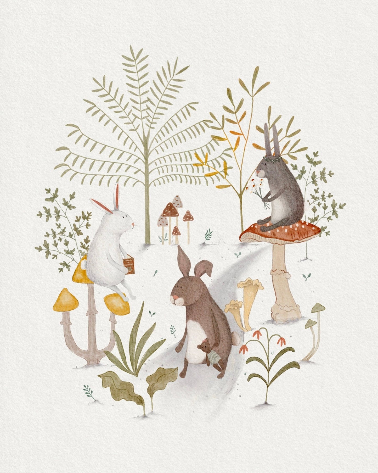 Woodland Themed Nursery Decor - Mushroom Daisy and Rabbit Prints - Prints - Urchin Bay