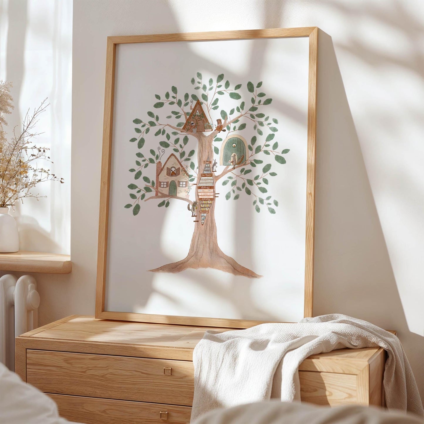Whimsical Treehouse Print – Magical Tree City Art | Woodland Nursery Decor