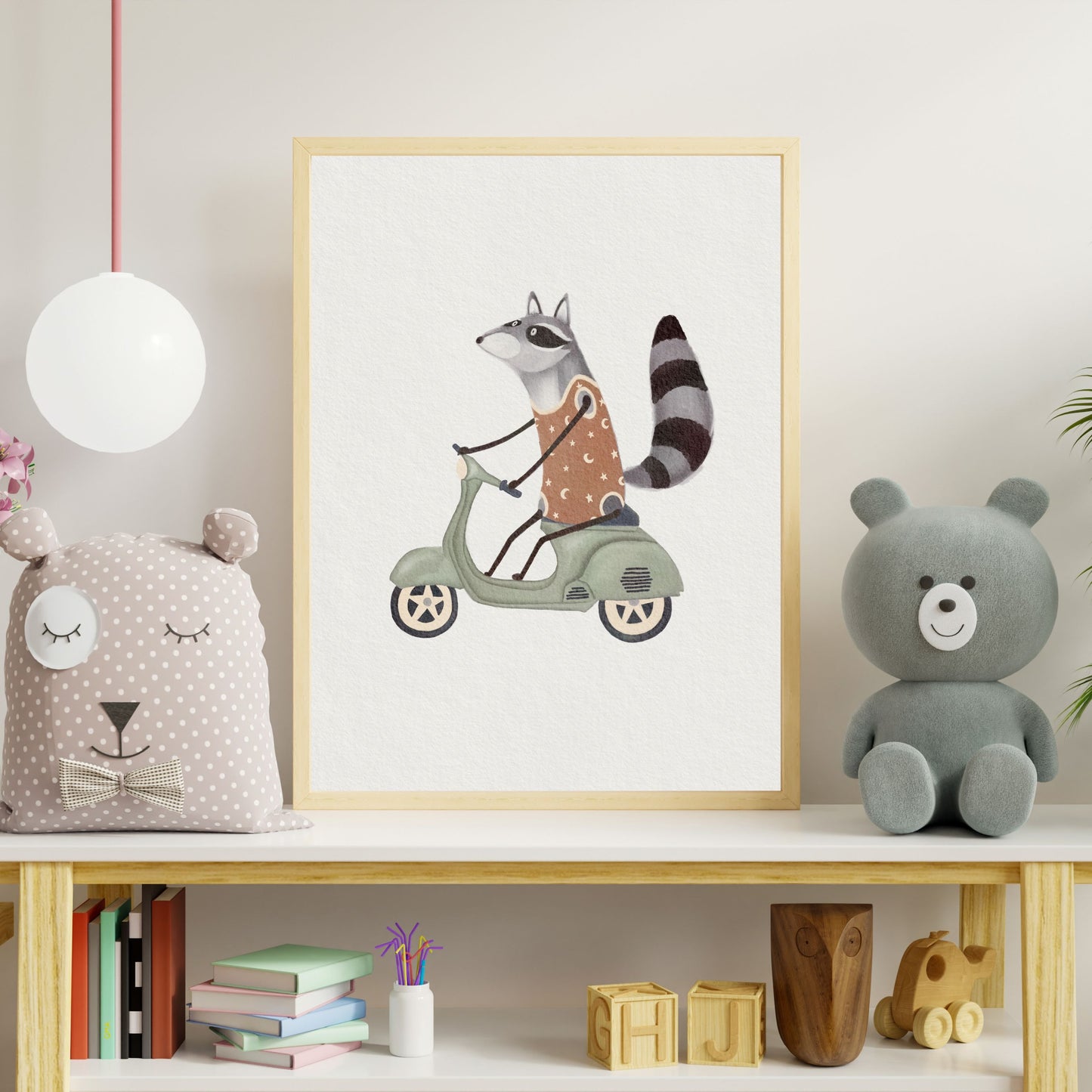 Racoon Scooter Print, Illustration For Children's Room