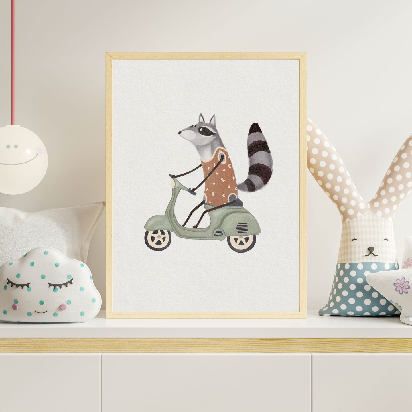 Racoon Scooter Print, Illustration For Children's Room