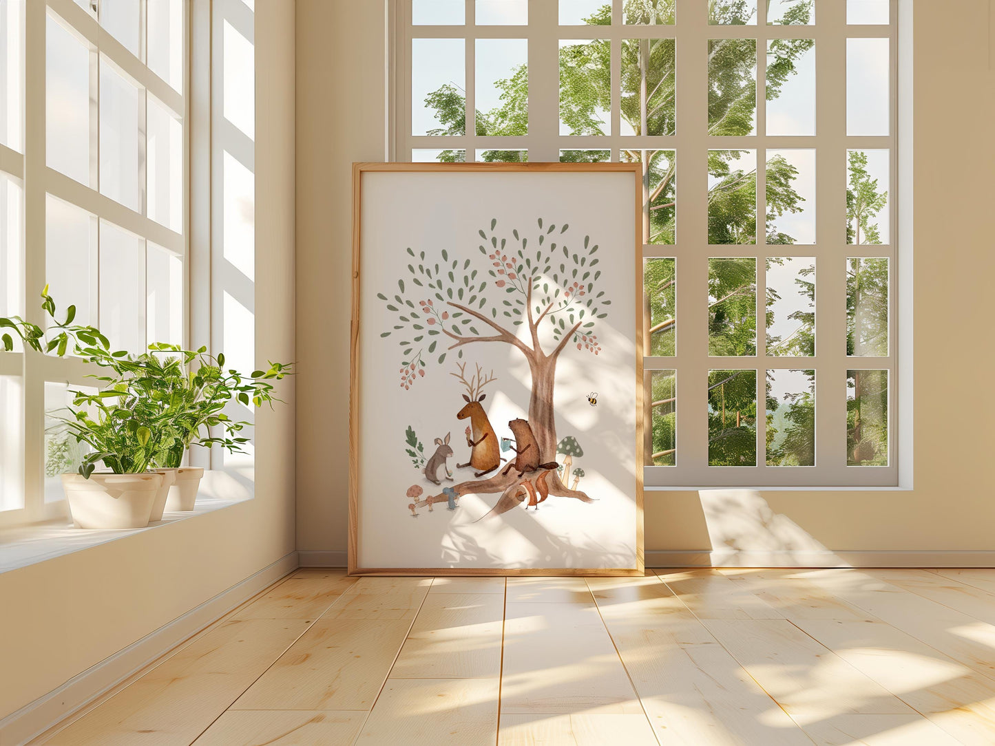 Woodland Nursery Art - Forest Animal Print | Neutral Nursery Decor, Whimsical Tree Illustration