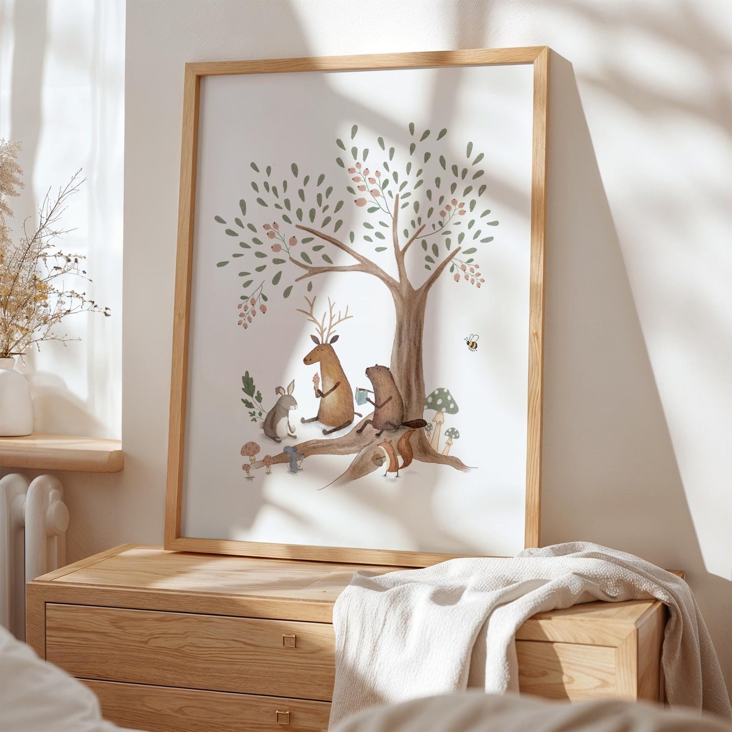 Woodland Nursery Art - Forest Animal Print | Neutral Nursery Decor, Whimsical Tree Illustration
