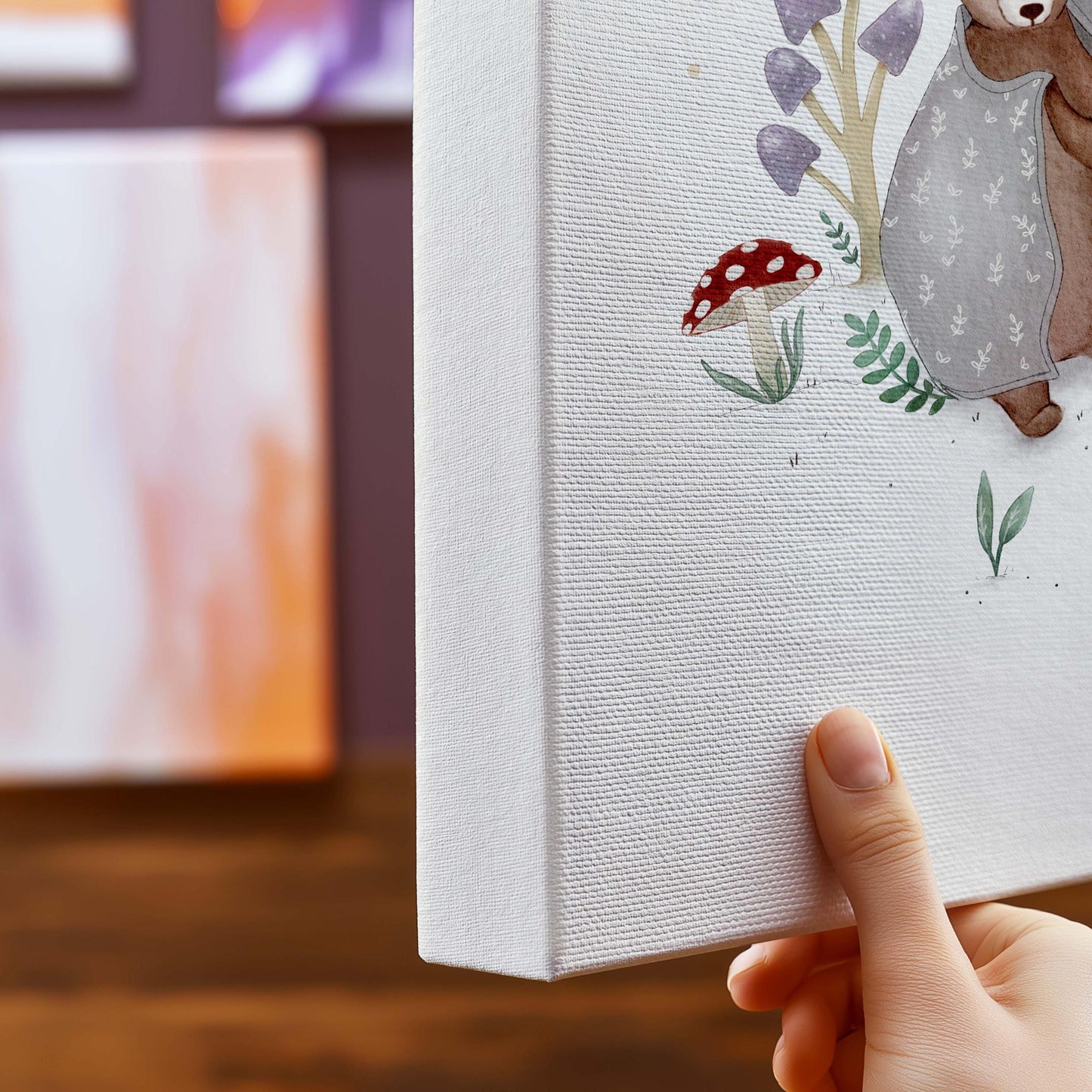 Forest Bear Canvas Print – Whimsical Woodland Wall Art for Nursery Decor