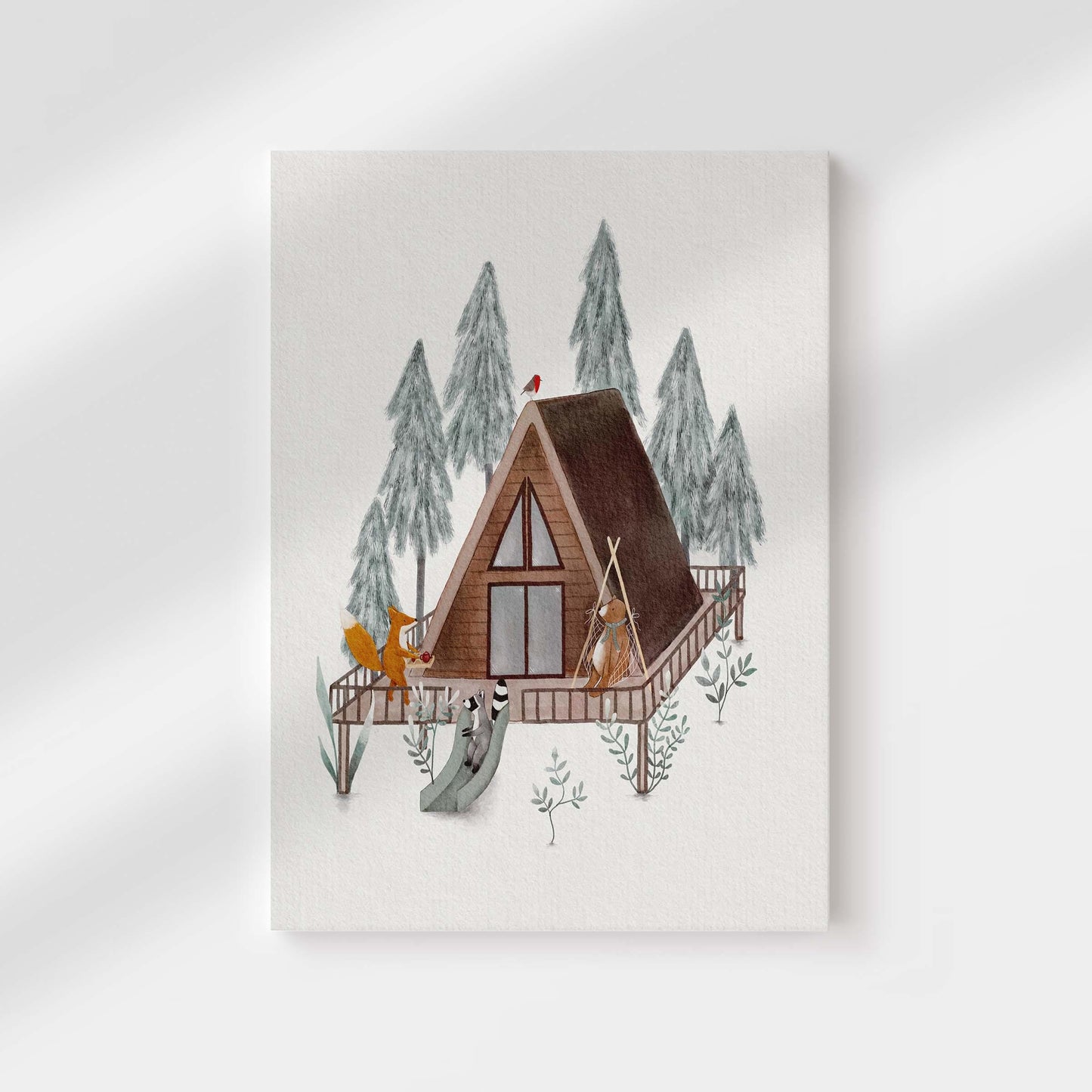 Forest Cabin Canvas Art – Woodland Animal Decor For Children’s Nursery Room