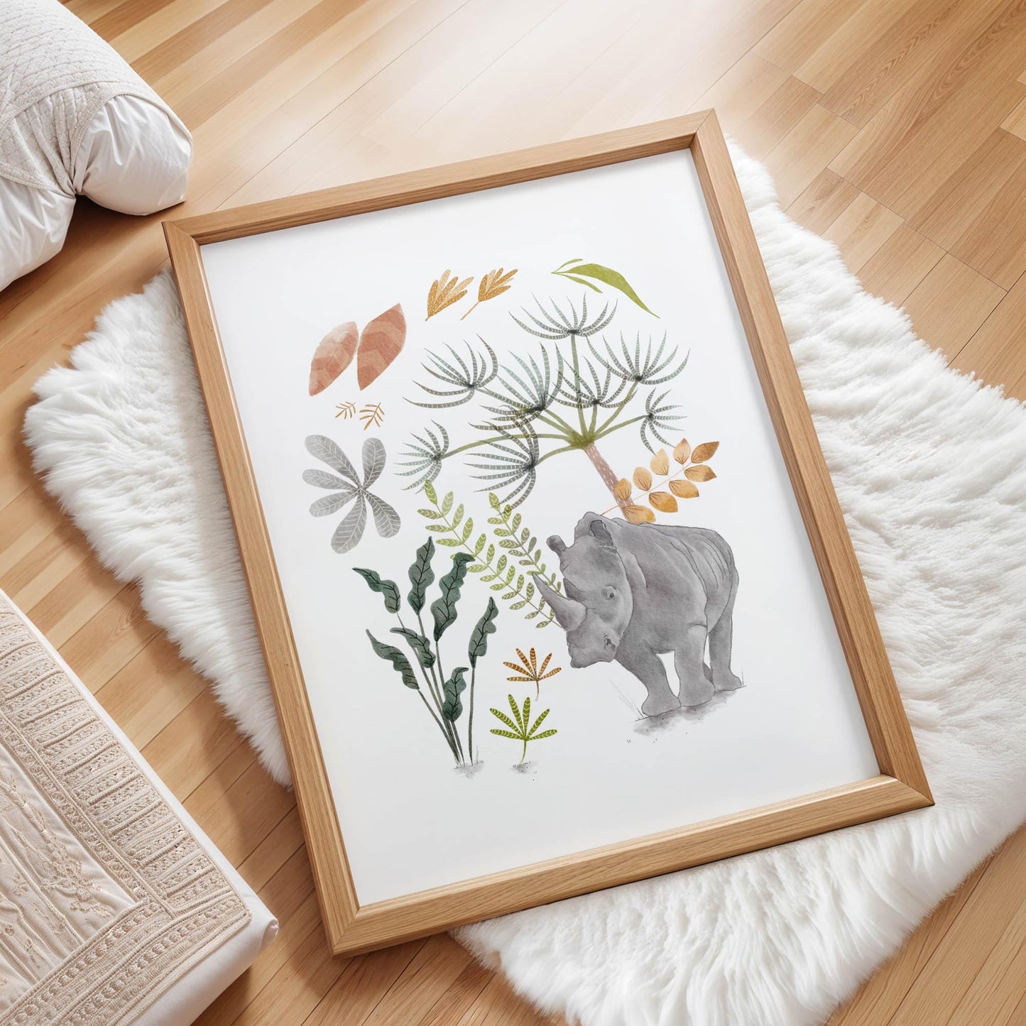 Rhino Wall Art - Boho Jungle Print | Safari Nursery Decor | Gender Neutral Kids Room