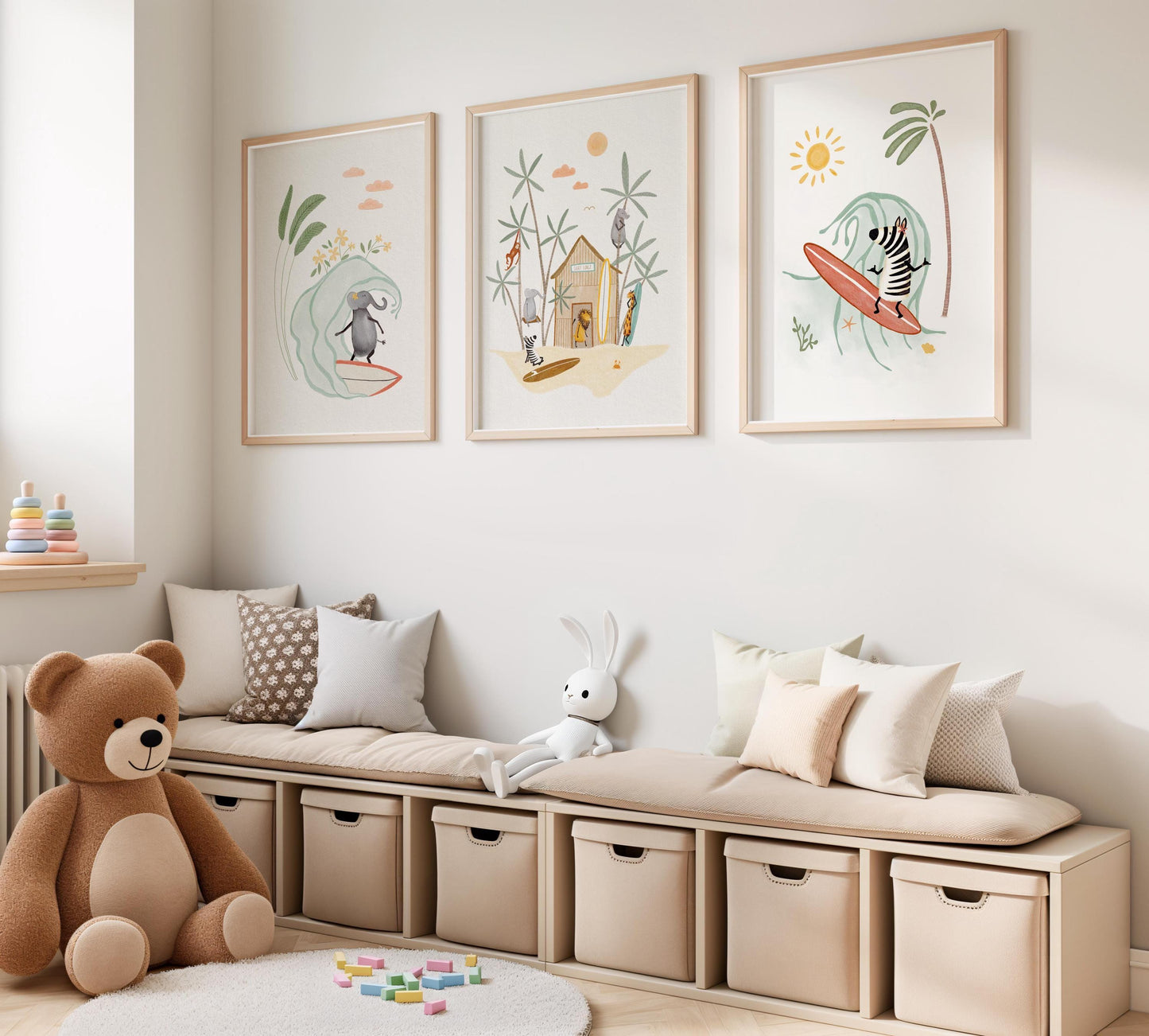 Kids Surfing Art Prints – Tropical Nursery Decor | Set of 3 Surf Nursery Art
