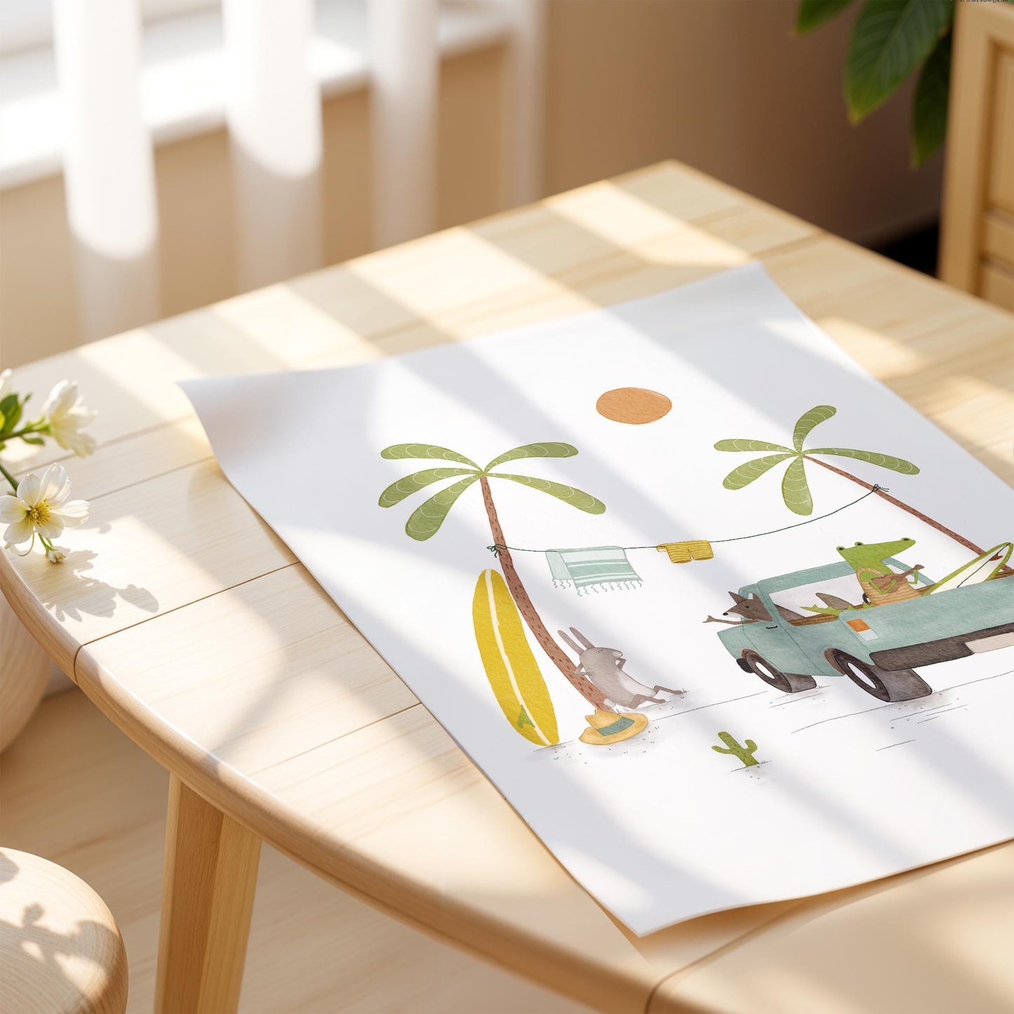 Kids Wall Art - Hand Painted Surf Truck Illustration | Beach Wall Art For Children's Room