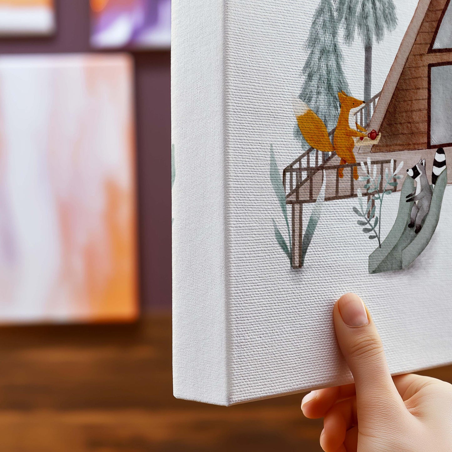 Forest Cabin Canvas Art – Woodland Animal Decor For Children’s Nursery Room