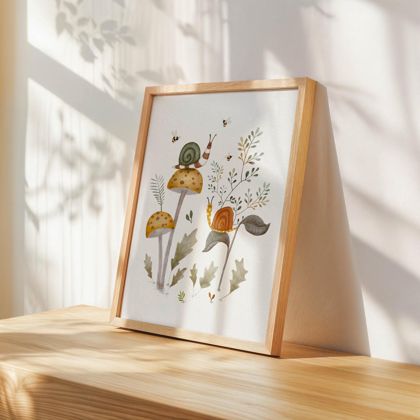 Snail Mushroom Art Print – Woodland Nursery Decor | Whimsical Kids Wall Art