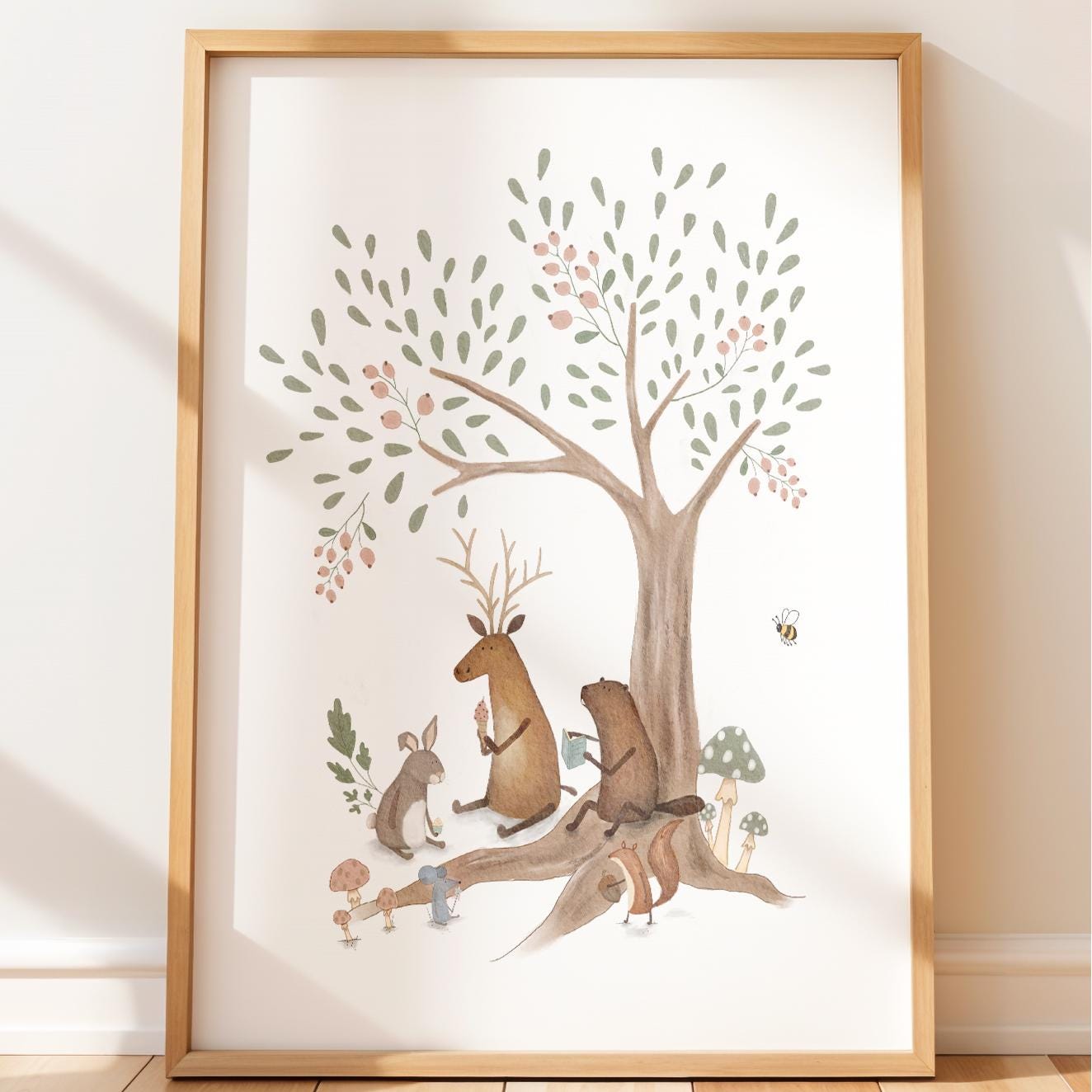 Woodland Nursery Art - Forest Animal Print | Neutral Nursery Decor, Whimsical Tree Illustration