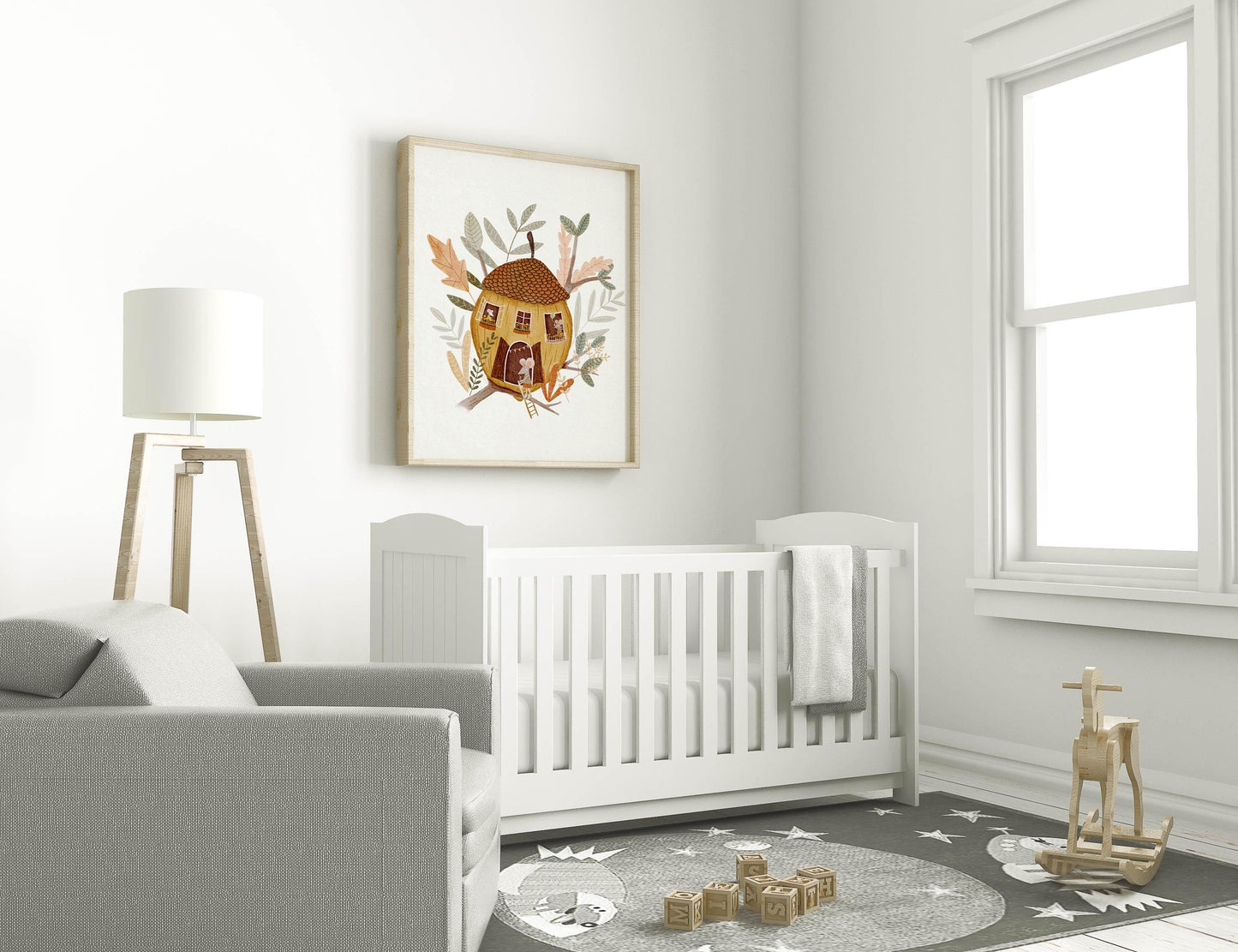 Acorn House Mice Art – Whimsical Kids Decor | Storybook Nursery Print