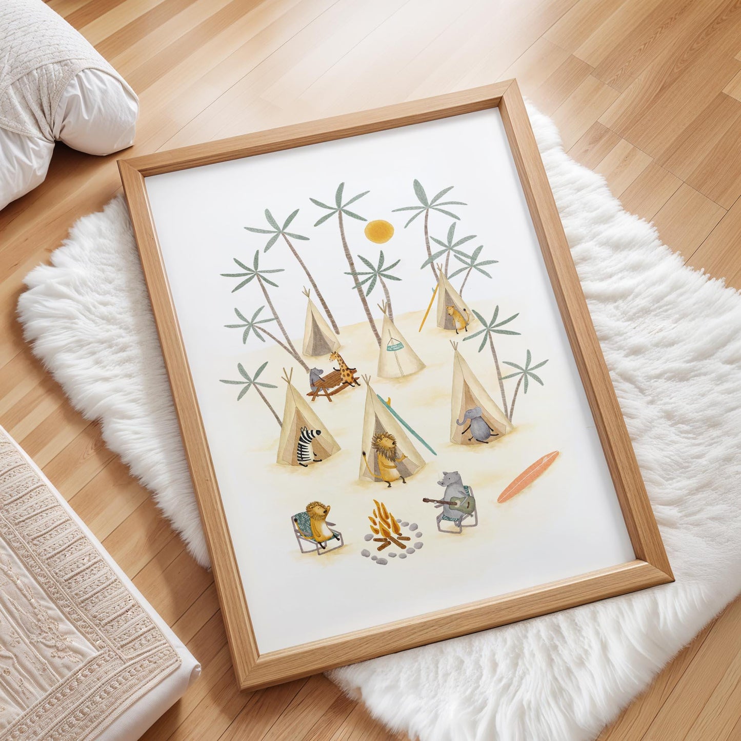 Boys Nursery Art - Hand Painted Wall Art With Surf Camp & Palm Tree Nursery Decor
