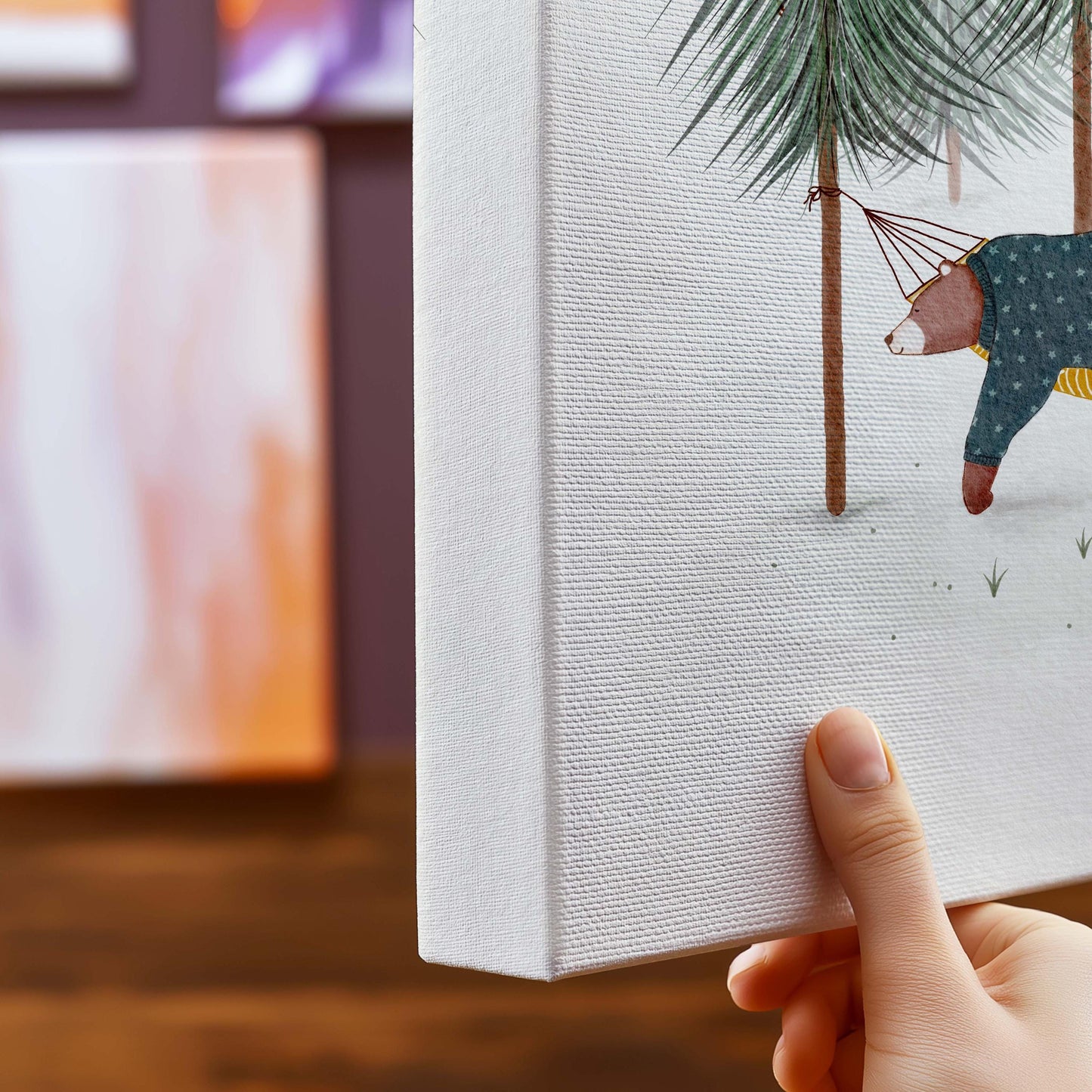 Woodland Canvas Wall Art - Bear Canvas Print for Forest Nursery Decor