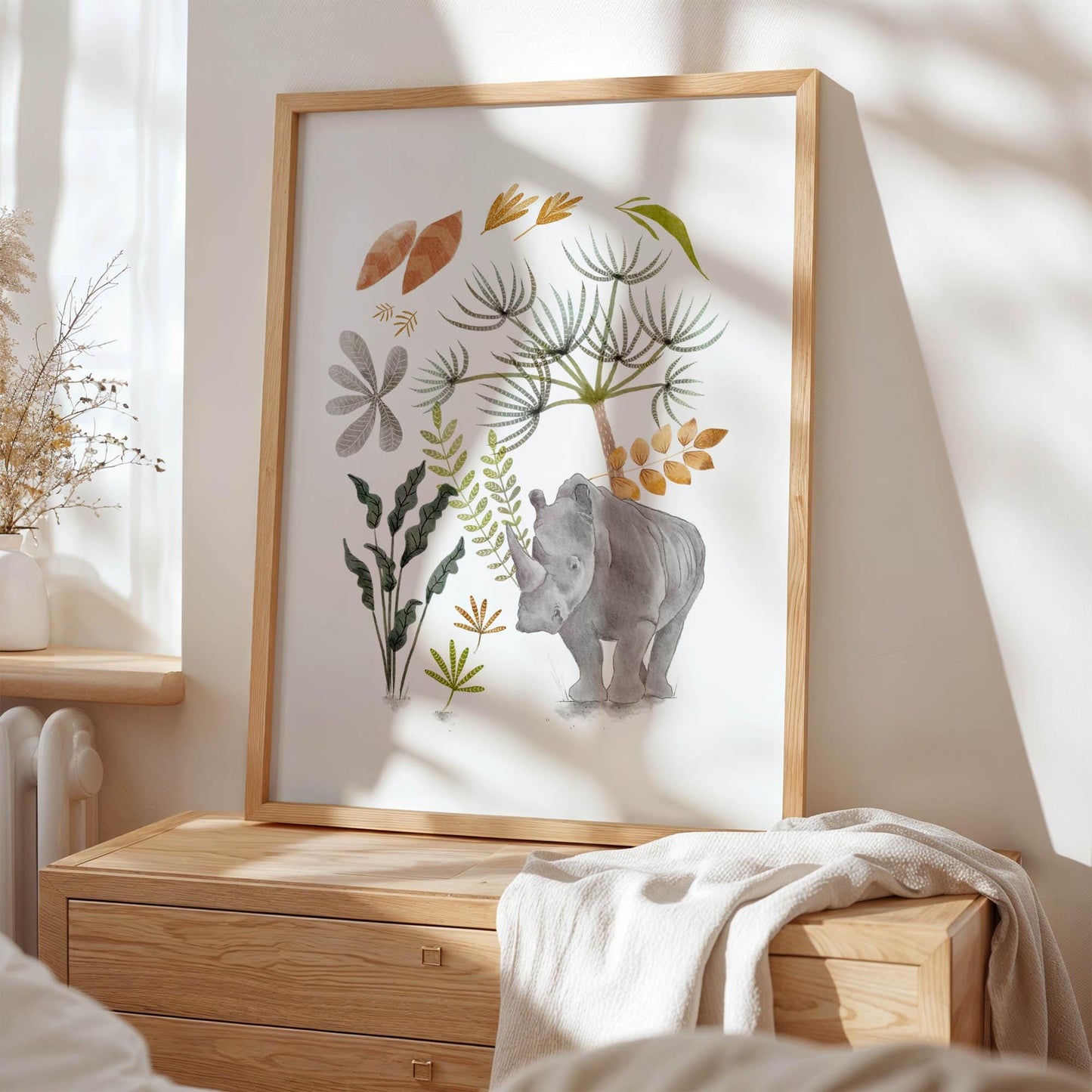 Rhino Wall Art - Boho Jungle Print | Safari Nursery Decor | Gender Neutral Kids Room