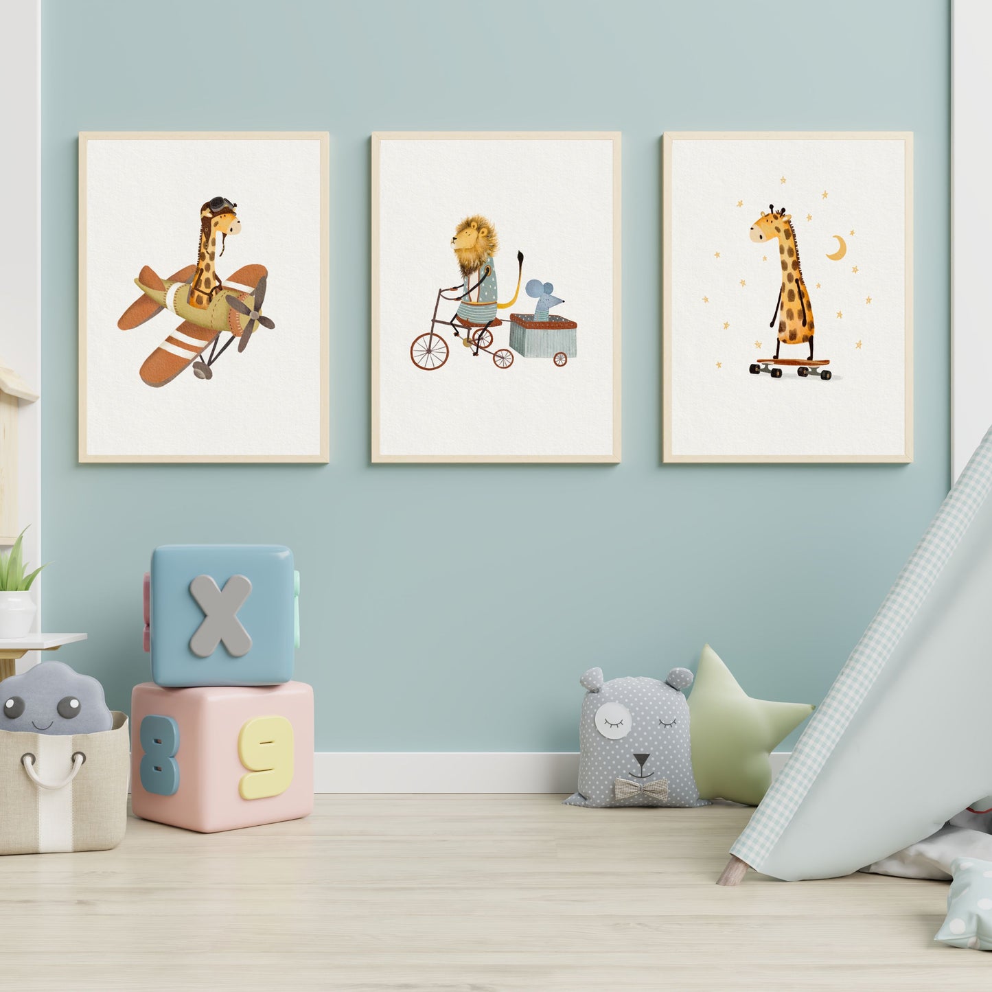 Set of Three Animal Transport Art Prints For Kids