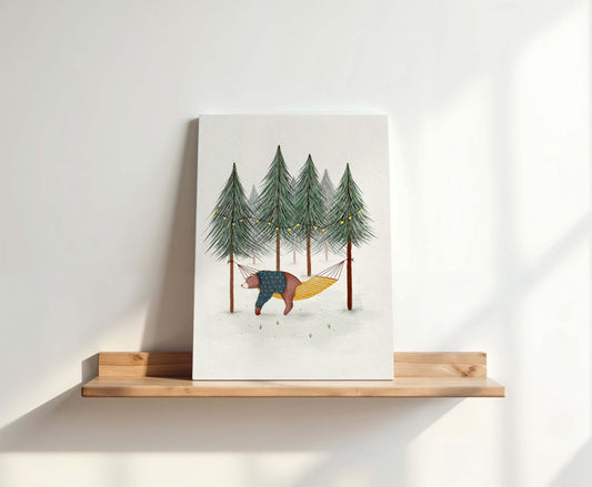 Forest bear in a hammock canvas art print for children