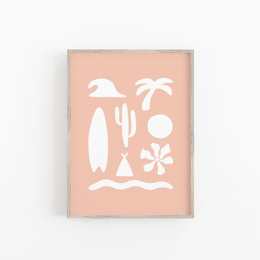 Girls Room Wall Art | Surf Art Print for Teen Girl - Pink and White Decor
