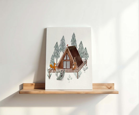 forest cabin illustration on canvas