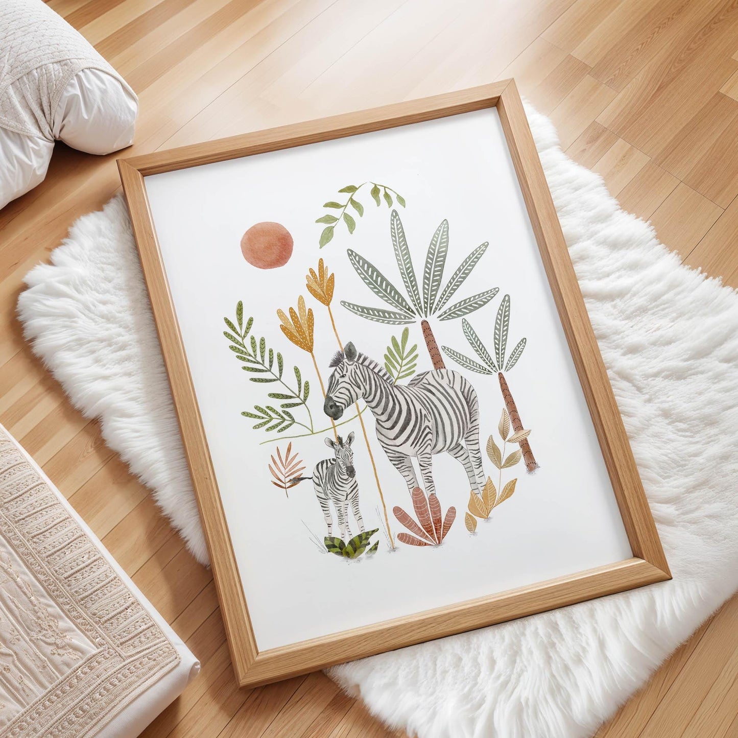 Zebra Wall Art - Safari Nursery Decor | Boho Jungle Print & Botanical Illustration