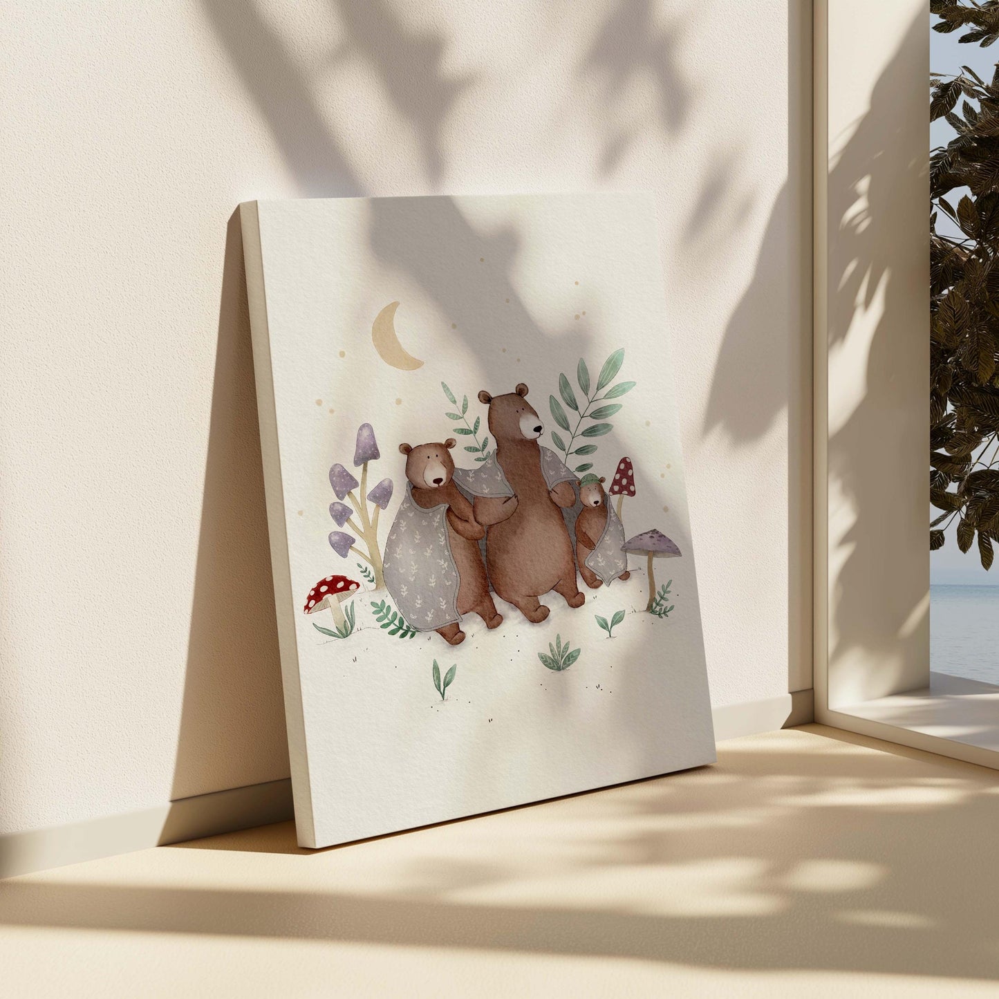 Forest Bear Canvas Print – Whimsical Woodland Wall Art for Nursery Decor