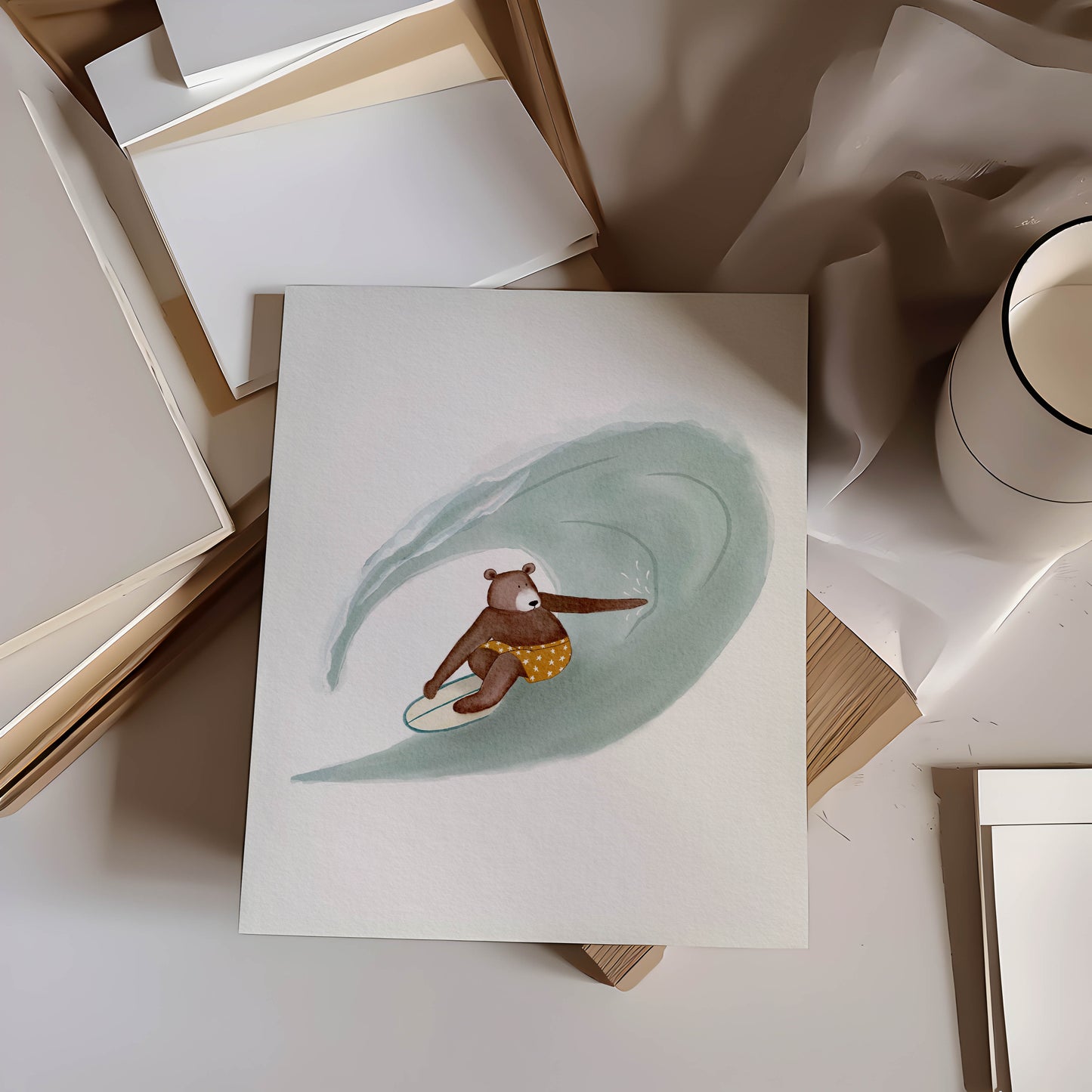 Bear Riding The Barrel Surf Art Print