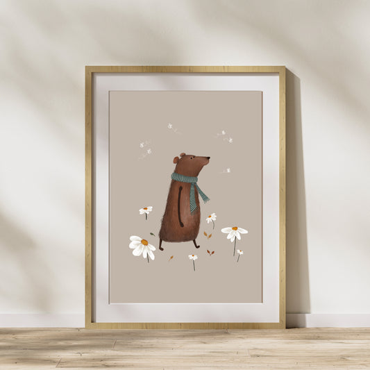 bear and daisies art print