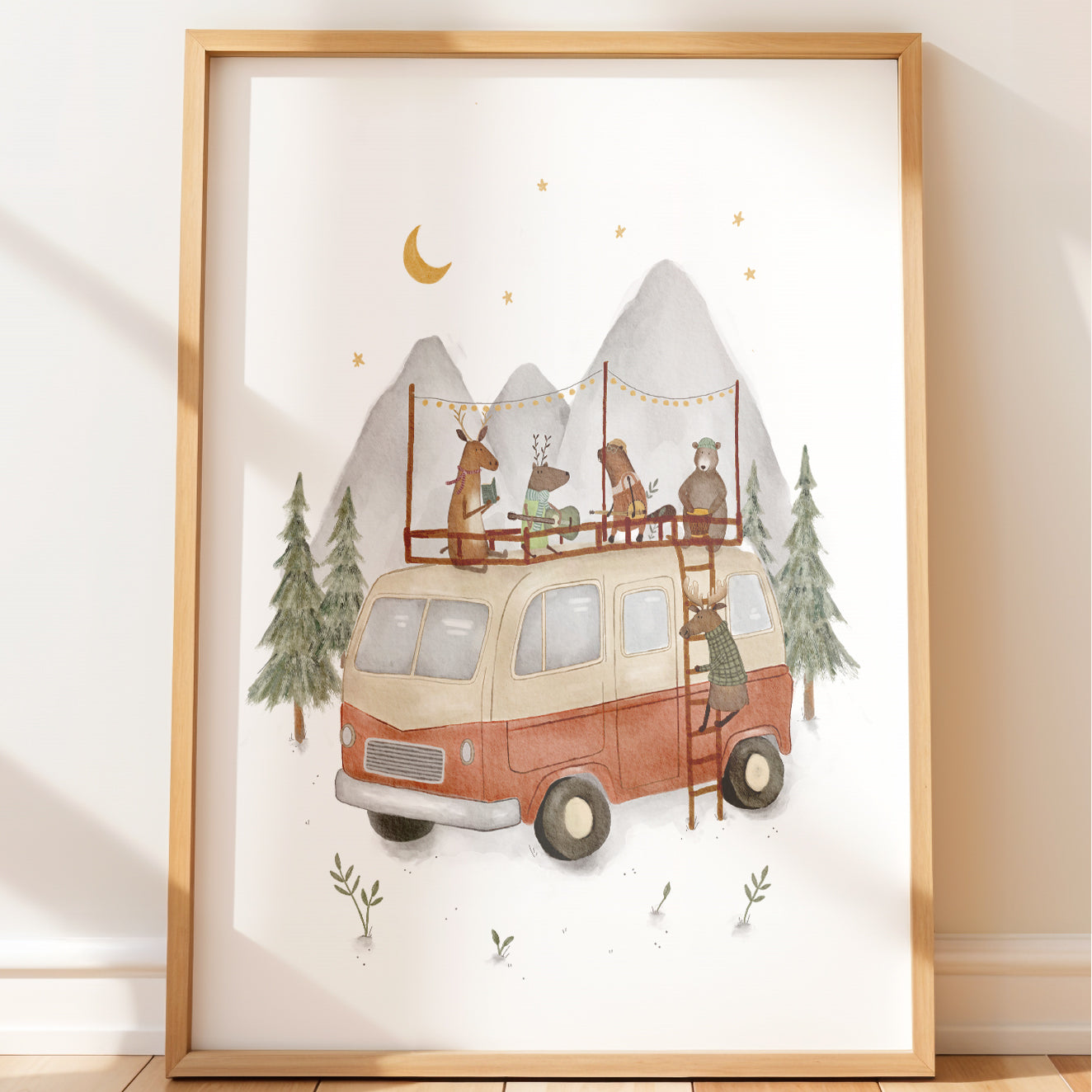 caper van animals playing music art print