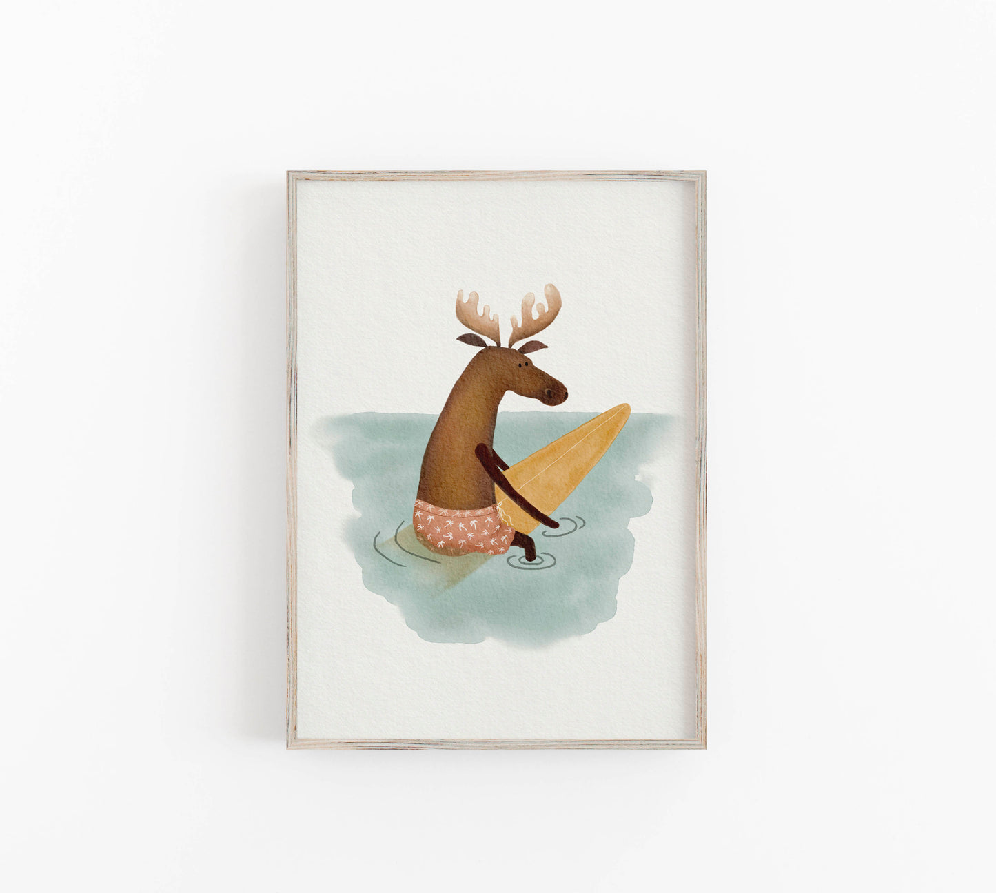 Monty moose surfing illustrtion for children