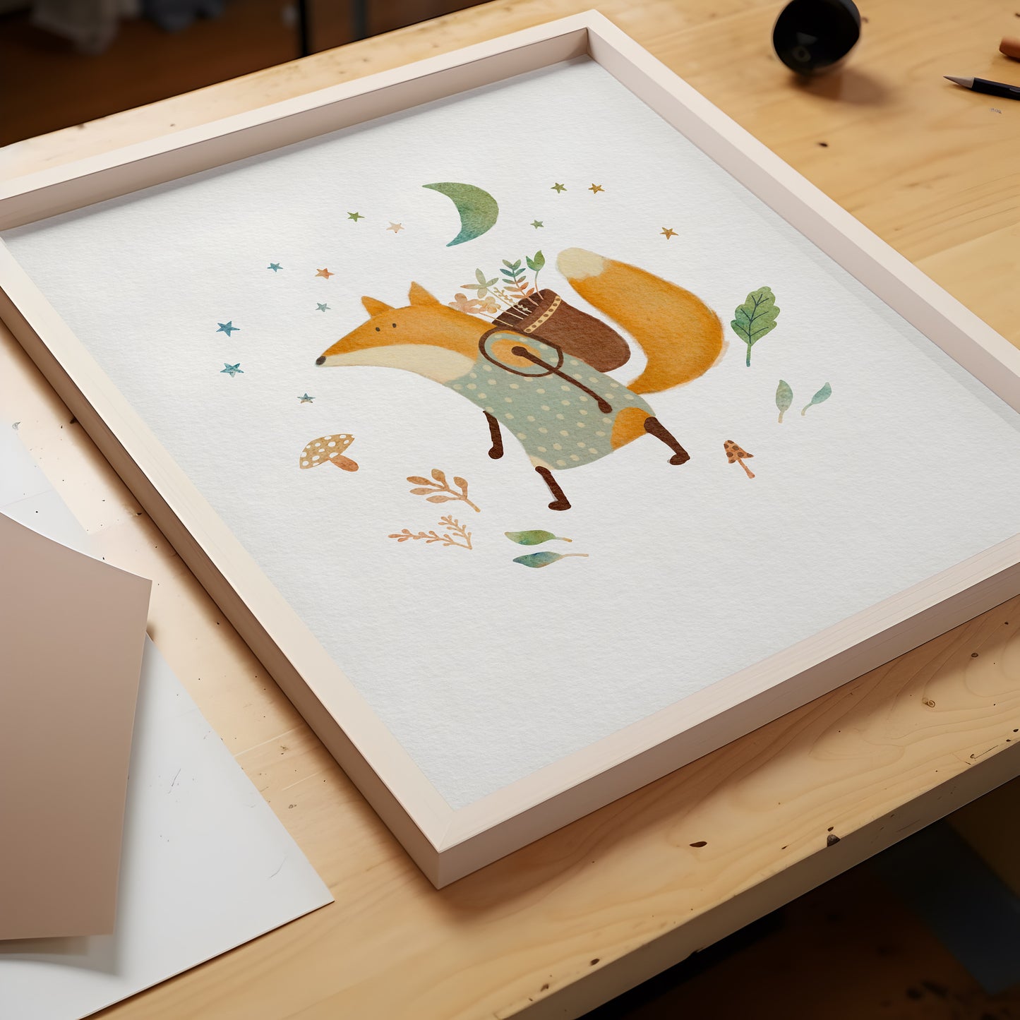 Hand Painted Fox Art Print For Children