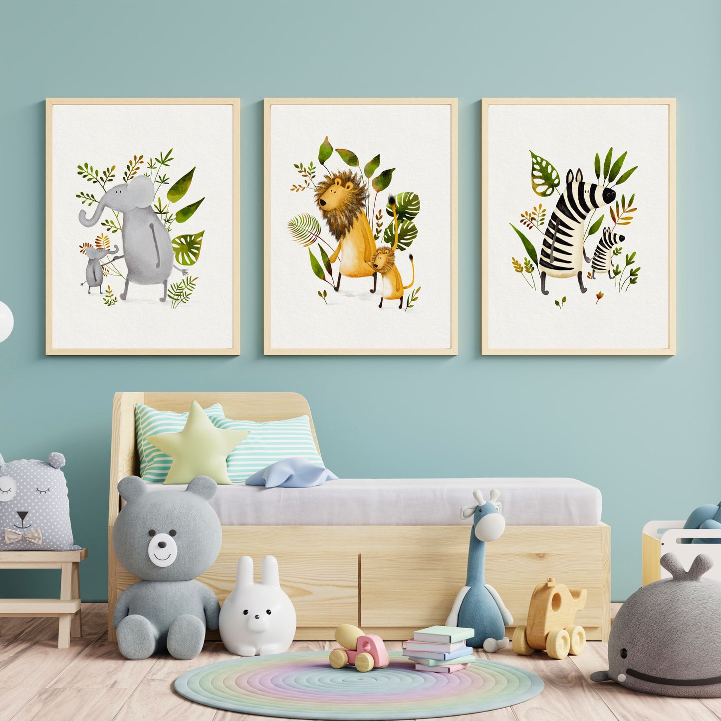 Set of Three Safari Animal Art Prints For Children