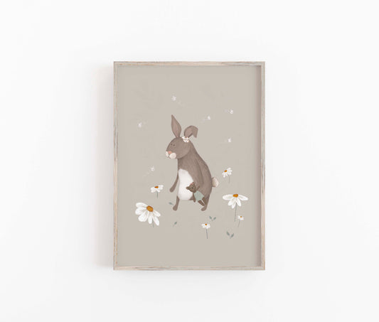 rabbit and daisies art print