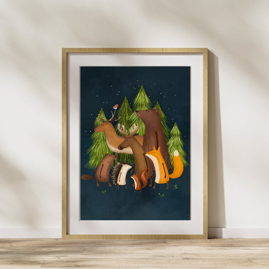 Forest Animals Art Print, Woodland Wall Art