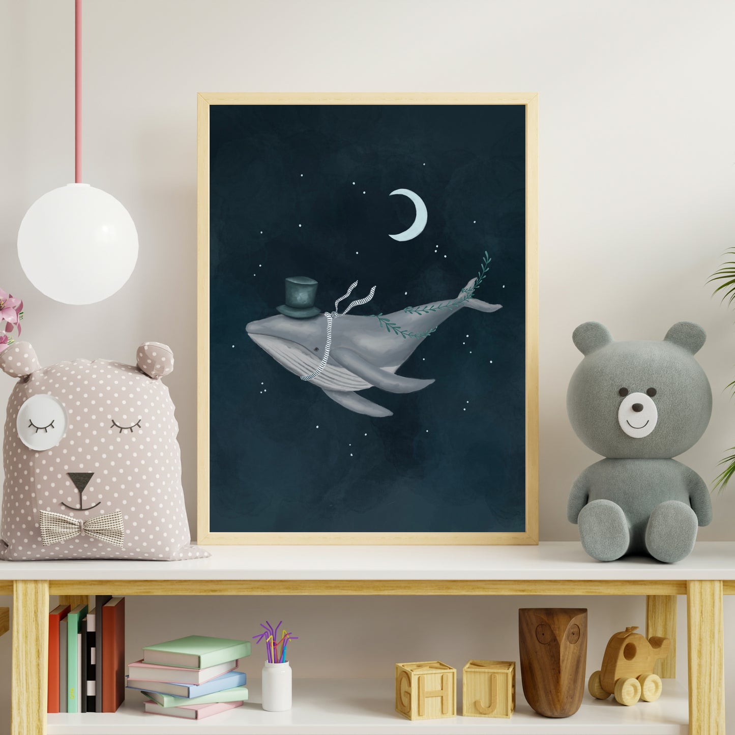 Whale Art Print For Children, Night Sky Room Decor