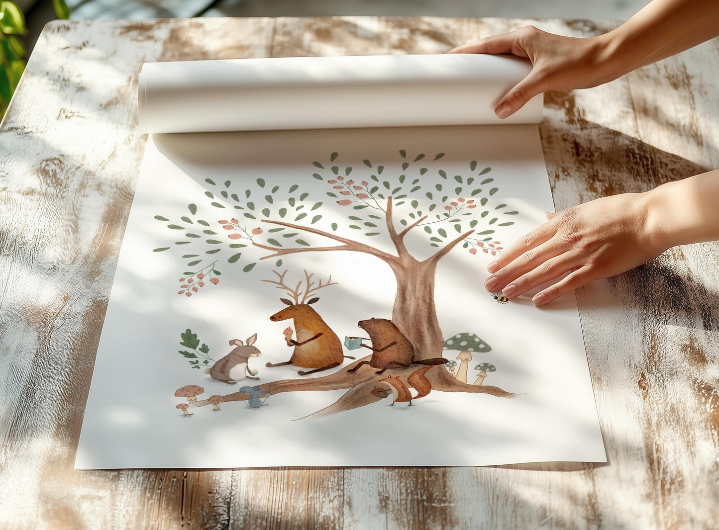 Woodland Nursery Art - Forest Animal Print | Neutral Nursery Decor, Whimsical Tree Illustration