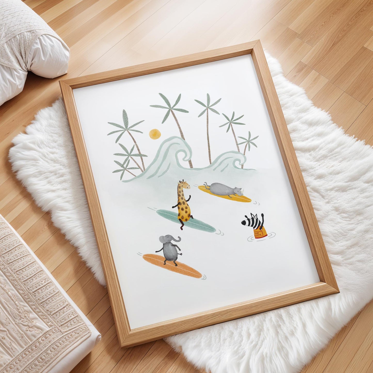 Surf School Art Print – Boho Nursery Decor | Tropical Safari Kids Room Wall Art