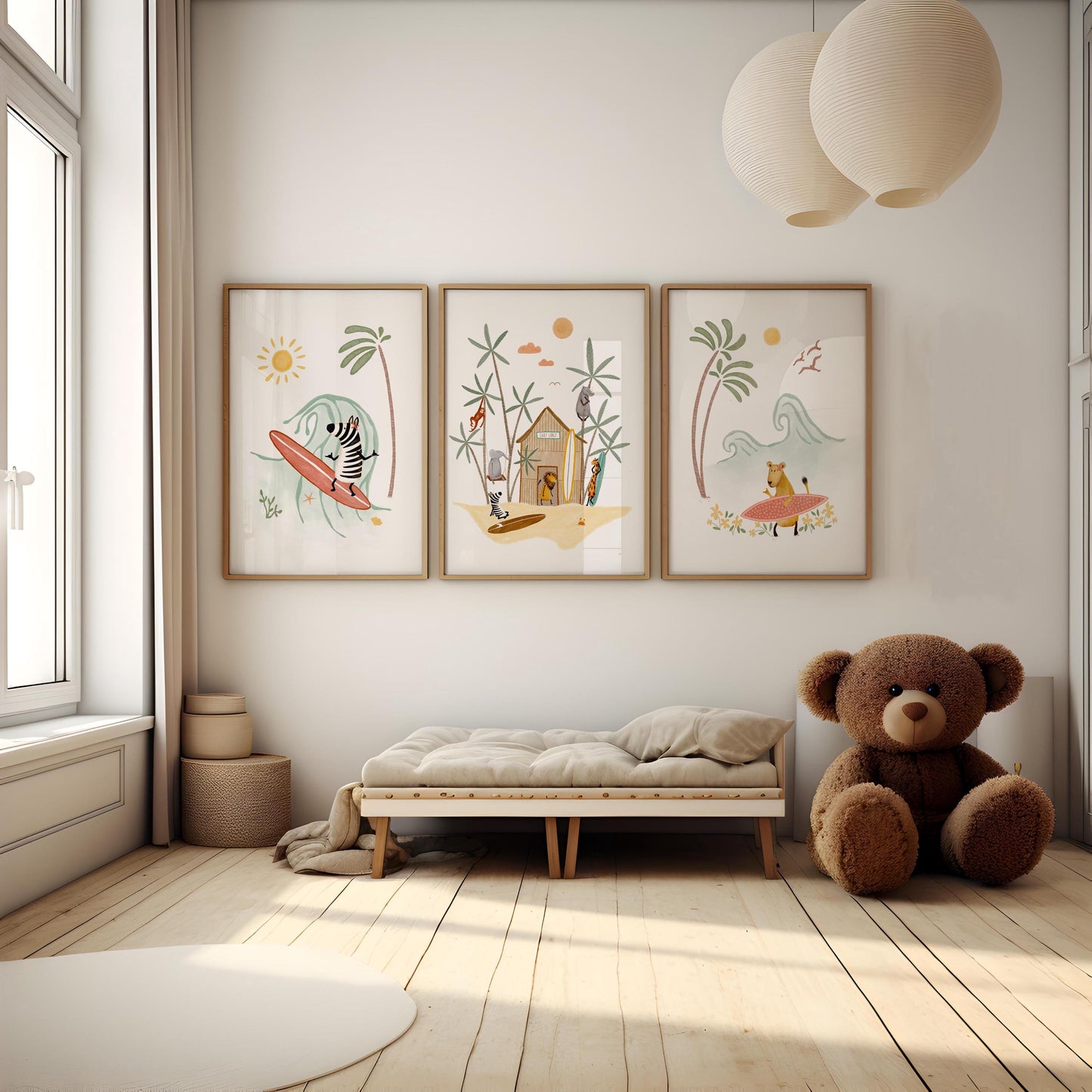 Surf Nursery Wall Art – Tropical Nursery Decor Set of 3 Hand Painted Surf Prints