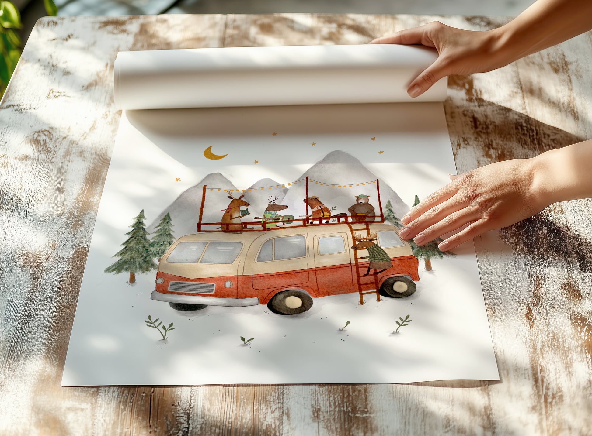 campervan animal adventure print for children's room