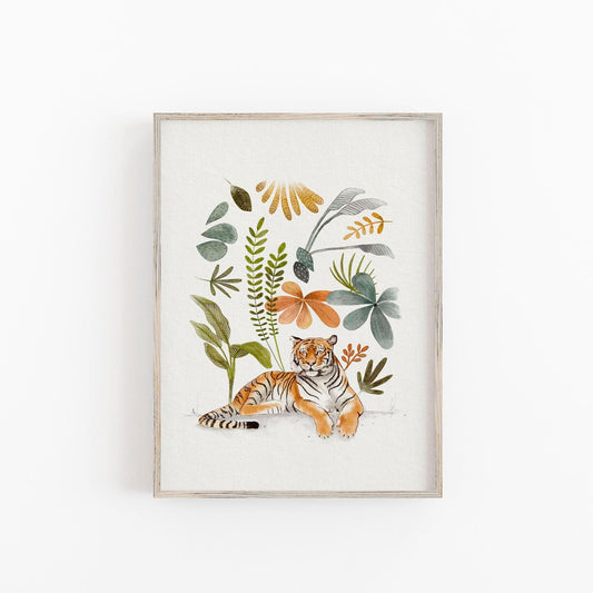 Bengal Tiger Wall Art – Jungle Nursery Decor | Rainforest Art Print for Kids Room