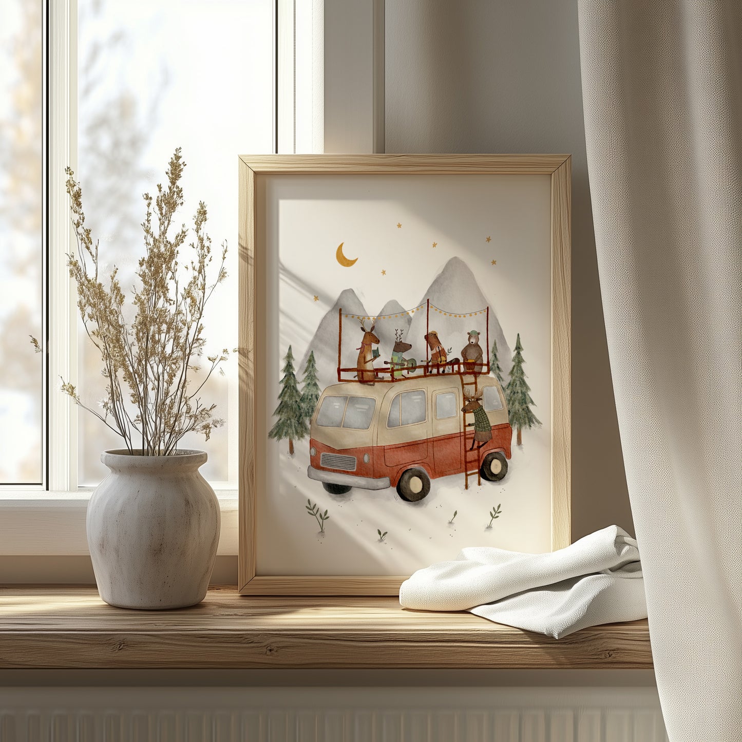 Retro Campervan Animals Art Print