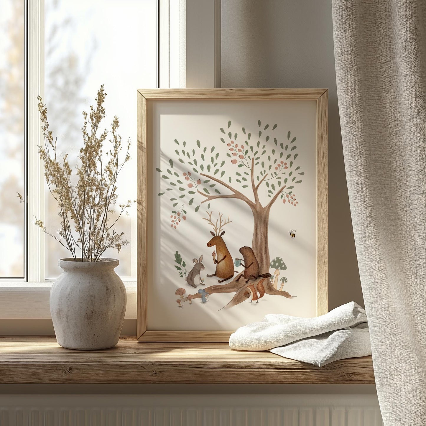 Woodland Nursery Art - Forest Animal Print | Neutral Nursery Decor, Whimsical Tree Illustration