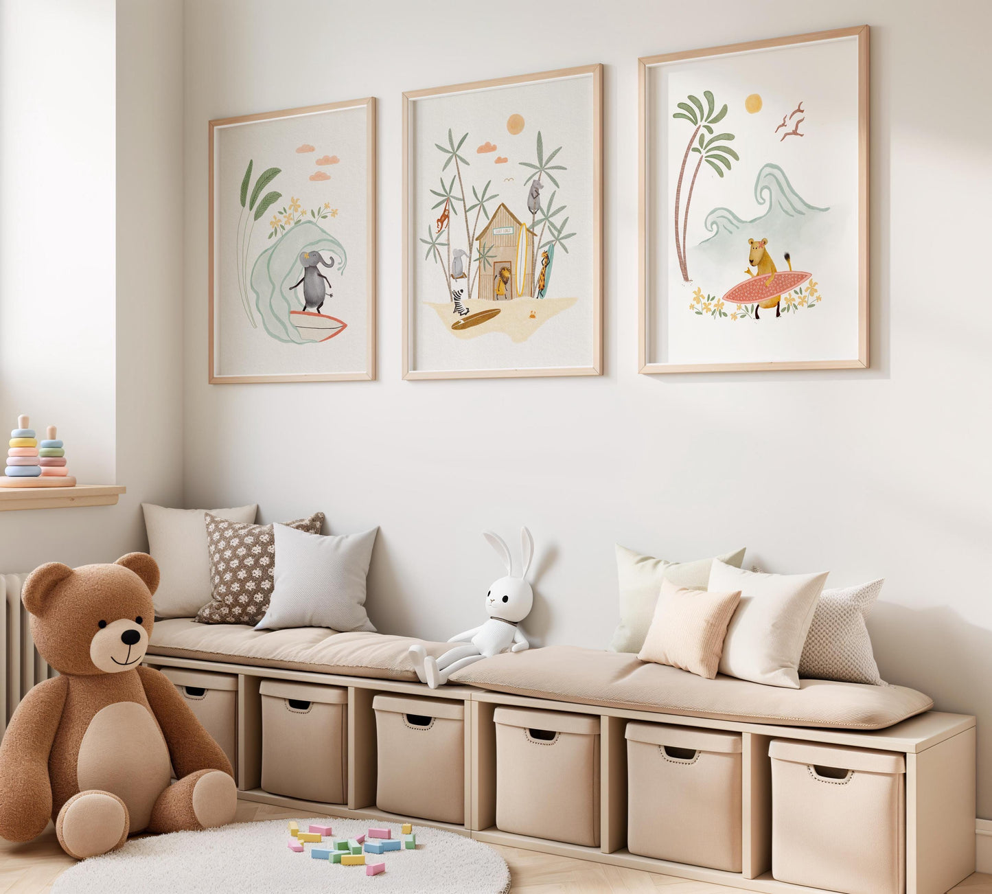 Kids Surfing Art Prints – Surf Nursery Art Set | Tropical Kids Decor for Children's Room