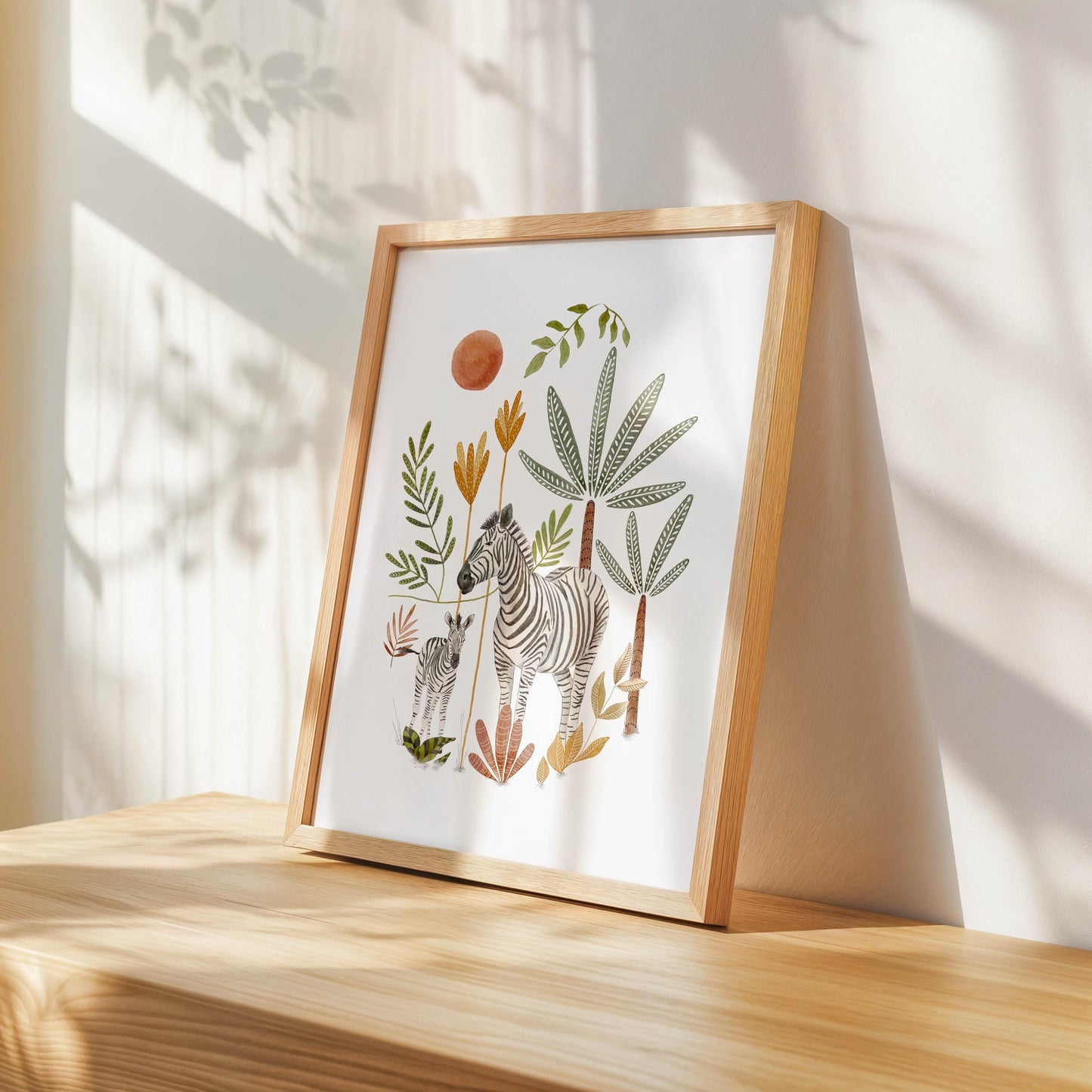 Zebra Wall Art - Safari Nursery Decor | Boho Jungle Print & Botanical Illustration