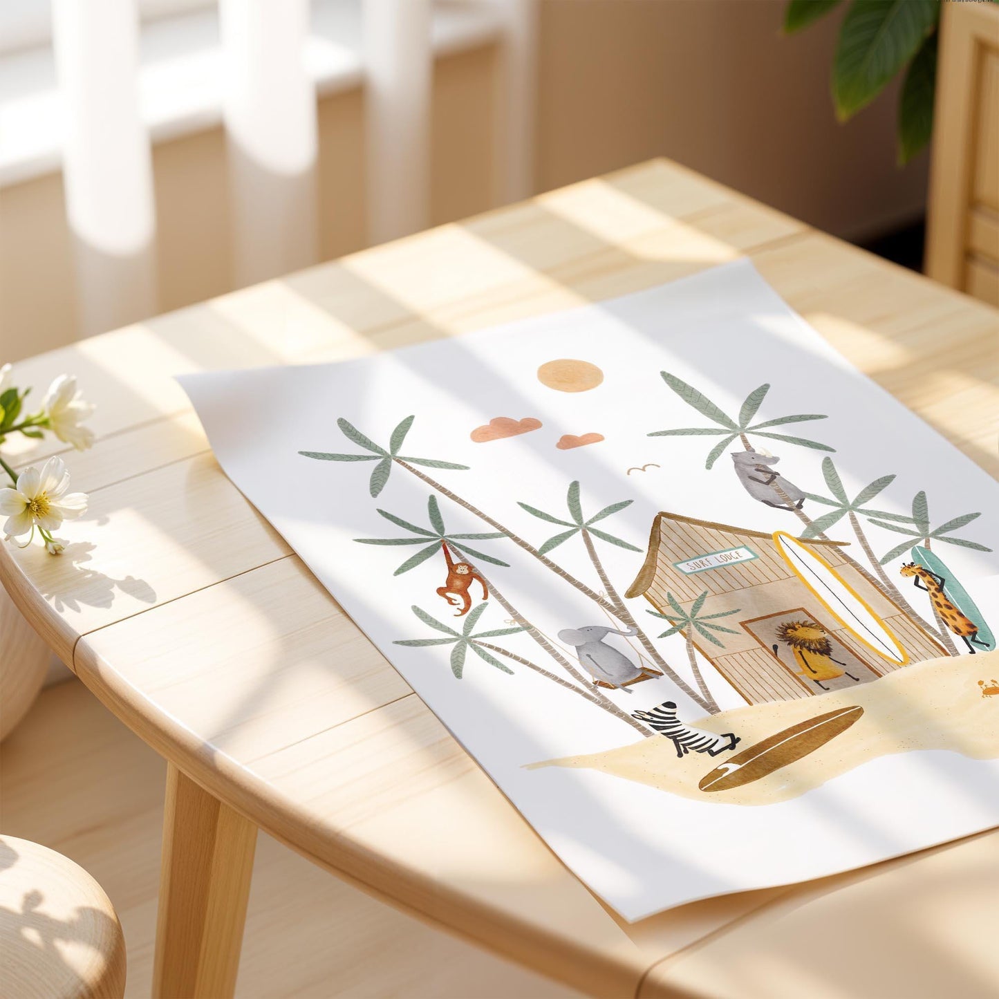 Kids Surfing Art Prints – Tropical Nursery Decor | Set of 3 Surf Nursery Art