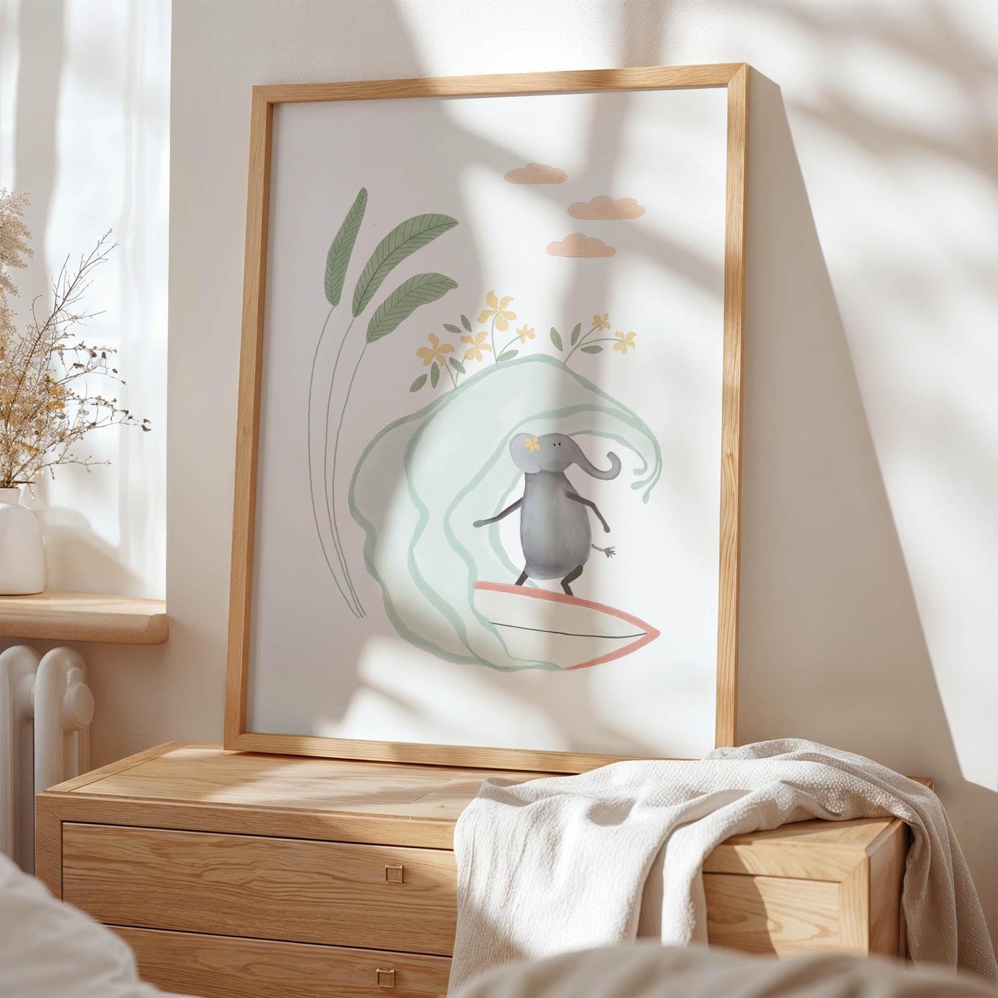 Kids Surfing Art Prints – Surf Nursery Art Set | Tropical Kids Decor for Children's Room