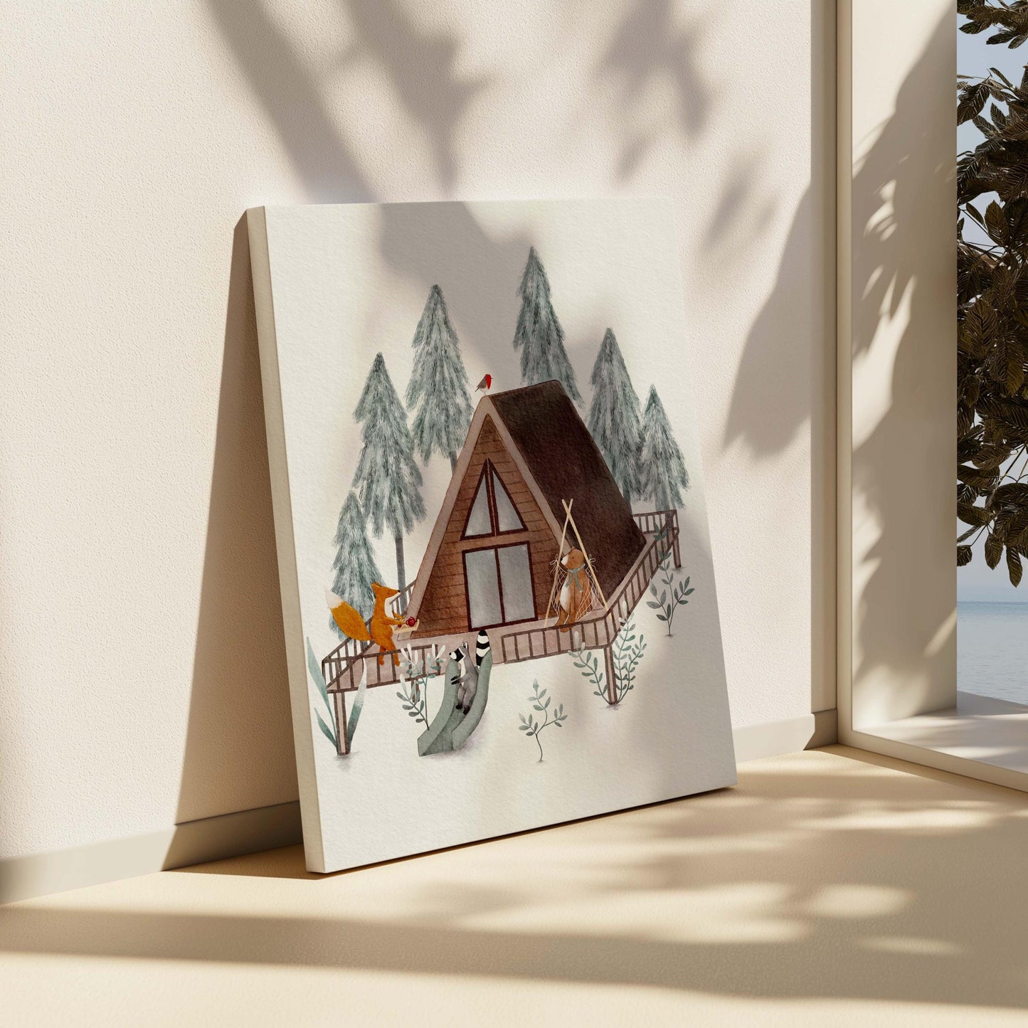 Forest Cabin Canvas Art – Woodland Animal Decor For Children’s Nursery Room