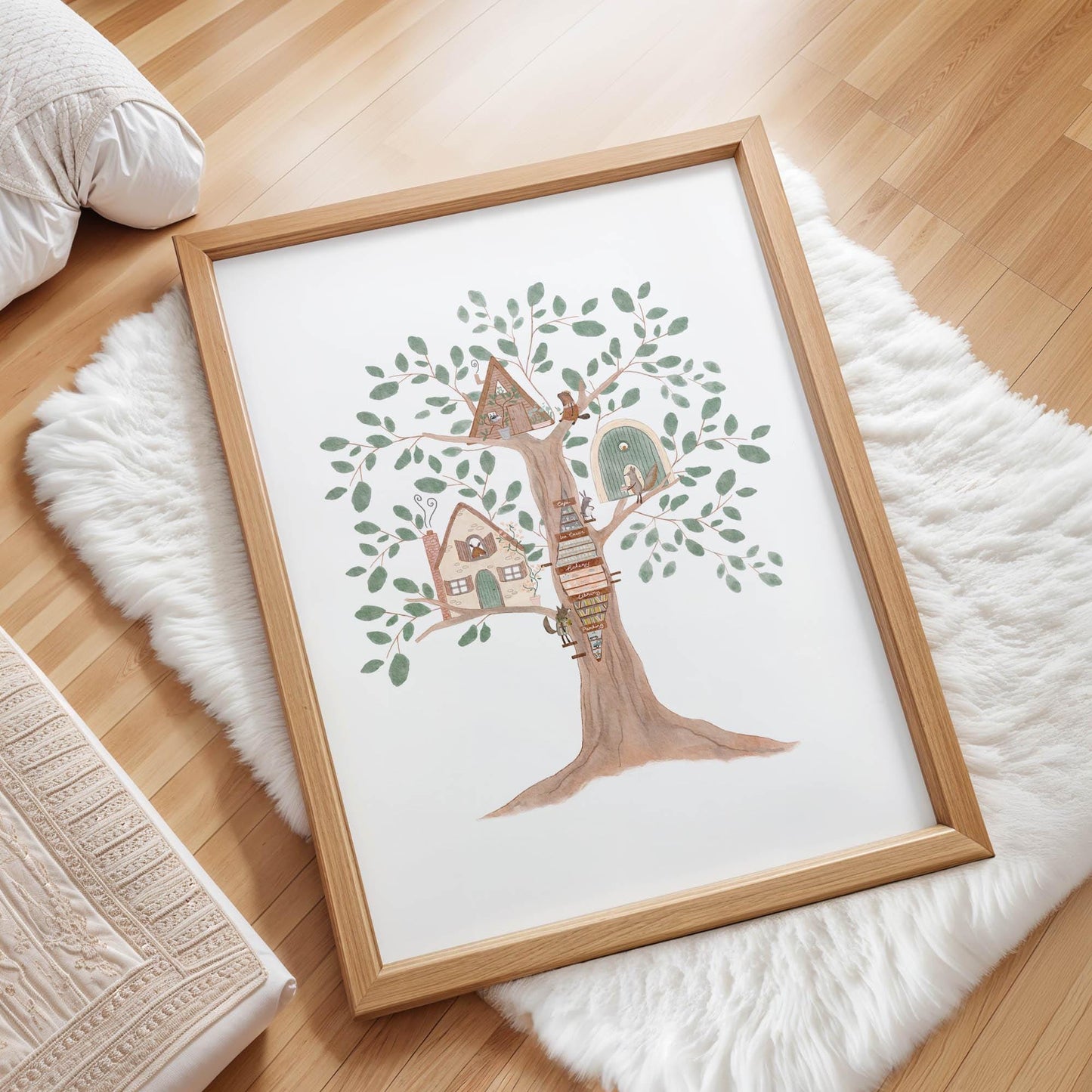 Whimsical Treehouse Print – Magical Tree City Art | Woodland Nursery Decor